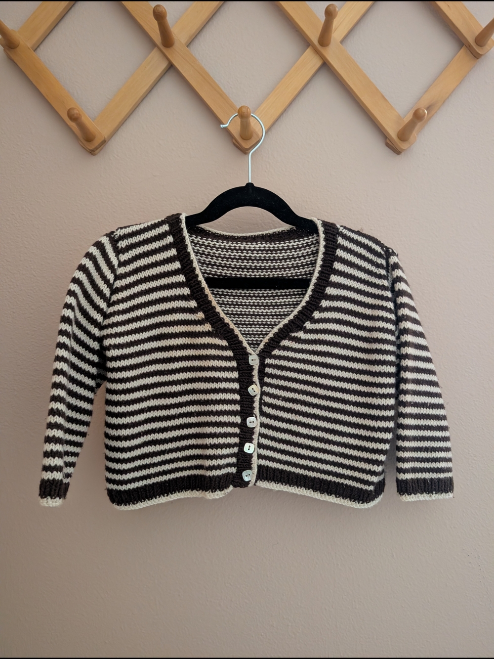 Handmade Children's Striped Brown and Cream Cropped Cardigan Sweater